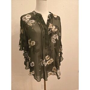 Vince Camuto Women's Ruffled-Sleeve Pintucked Blouse Size Medium Floral Top